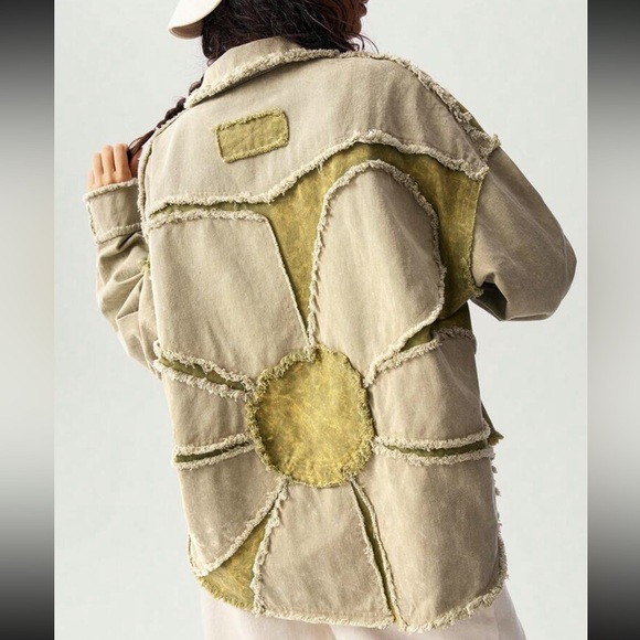 🌻HP⭐️ Flower jacket green floral distressed pocket mineral washed denim style - Picture 4 of 6